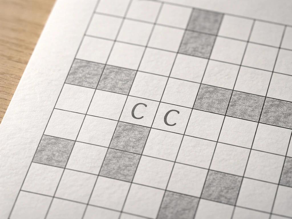 Close-up of a simple crossword grid with highlighted C letters in positions 1 and 4, showing a double-C pattern.