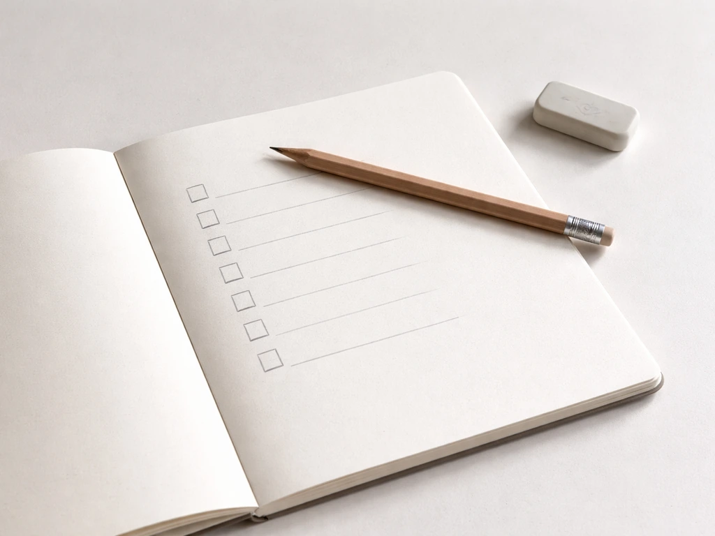 Minimal desk setup with a pencil and lined checklist boxes for step-by-step troubleshooting