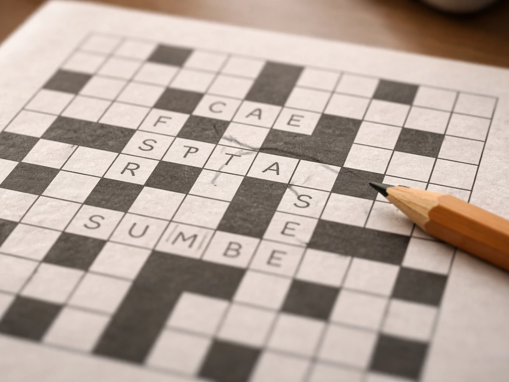 Close-up of a crossword grid with pencil letters placed, showing intersecting cross letters for verification.