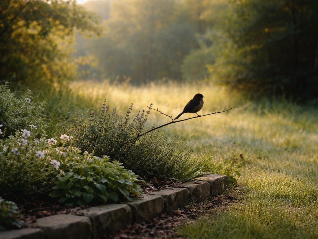 Minimal photo of a quiet garden scene with bird silhouettes suggesting garden vs woodland choices