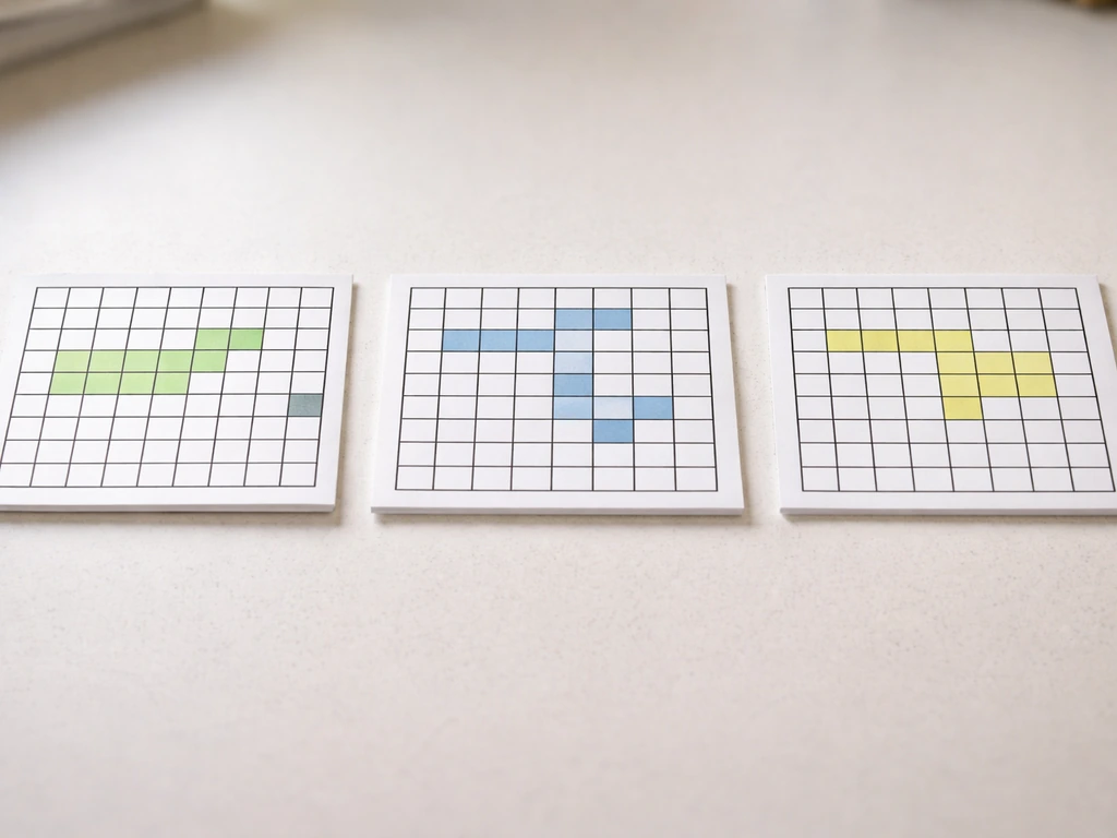 Close-up of three minimal crossword grids with highlighted blank squares indicating different answer lengths.