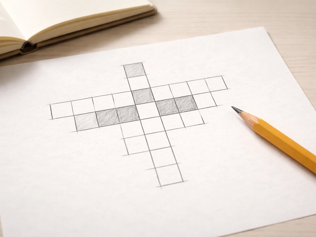Minimal photo of a small crossword grid with a 4-cell entry and a couple pencil cross marks.