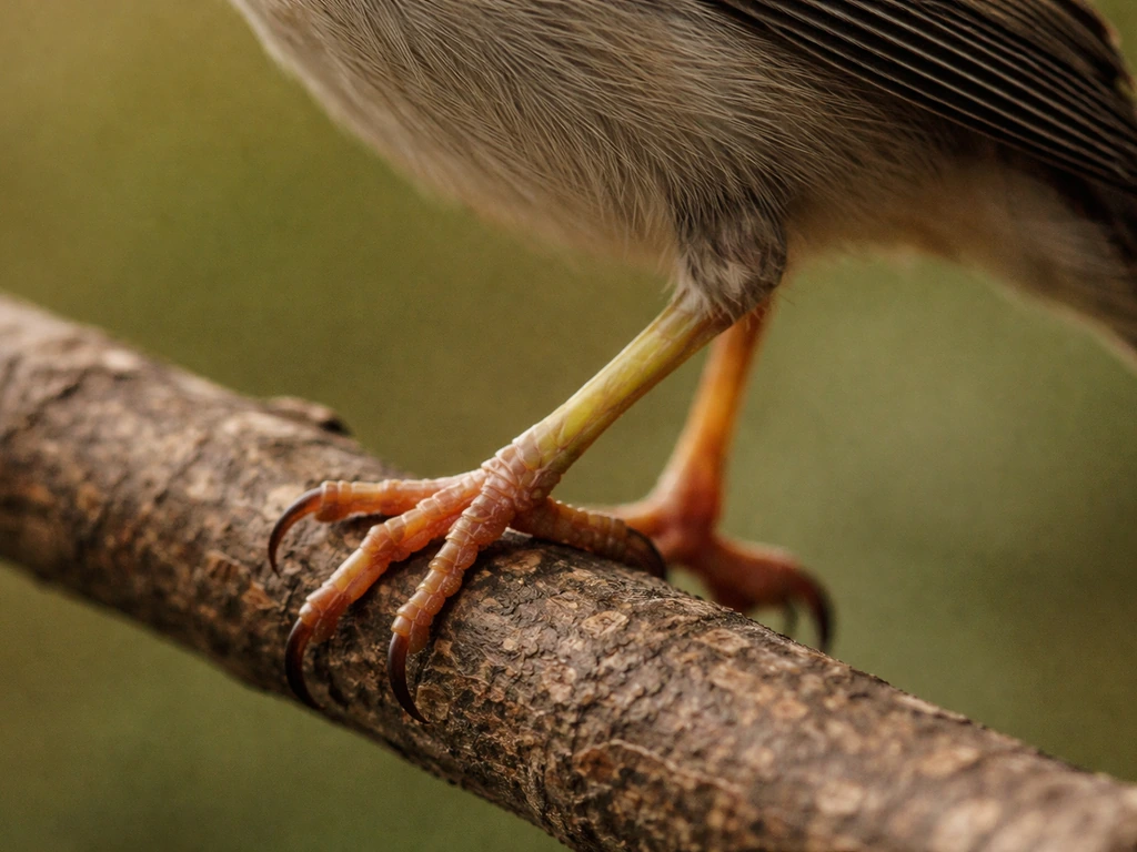 Close-up of a bird foot and ankle showing two highlighted leg segments with clear visual separation.