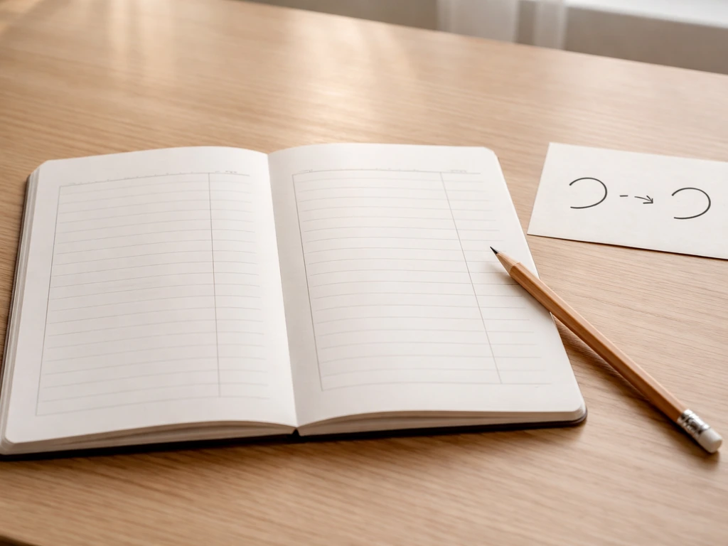 Open notebook with pencil on a wooden desk, showing blank side-by-side space for IPA and phonetic cues.