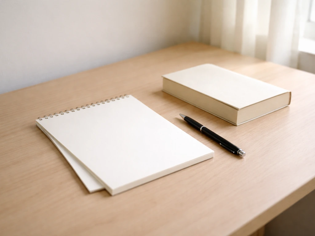 Light wood desk with blank notepad and pen, suggesting a quick reference cheat sheet page.