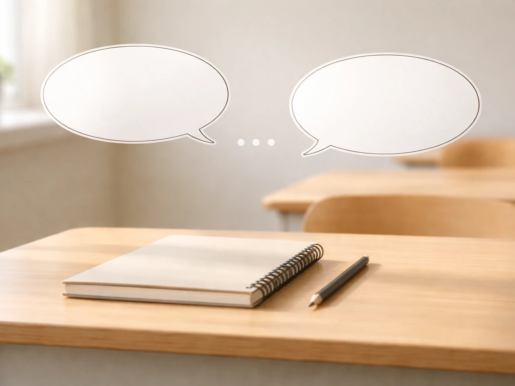 Minimal desk scene with two empty sentence bubbles contrasting “bird” as noun and “it” as pronoun.