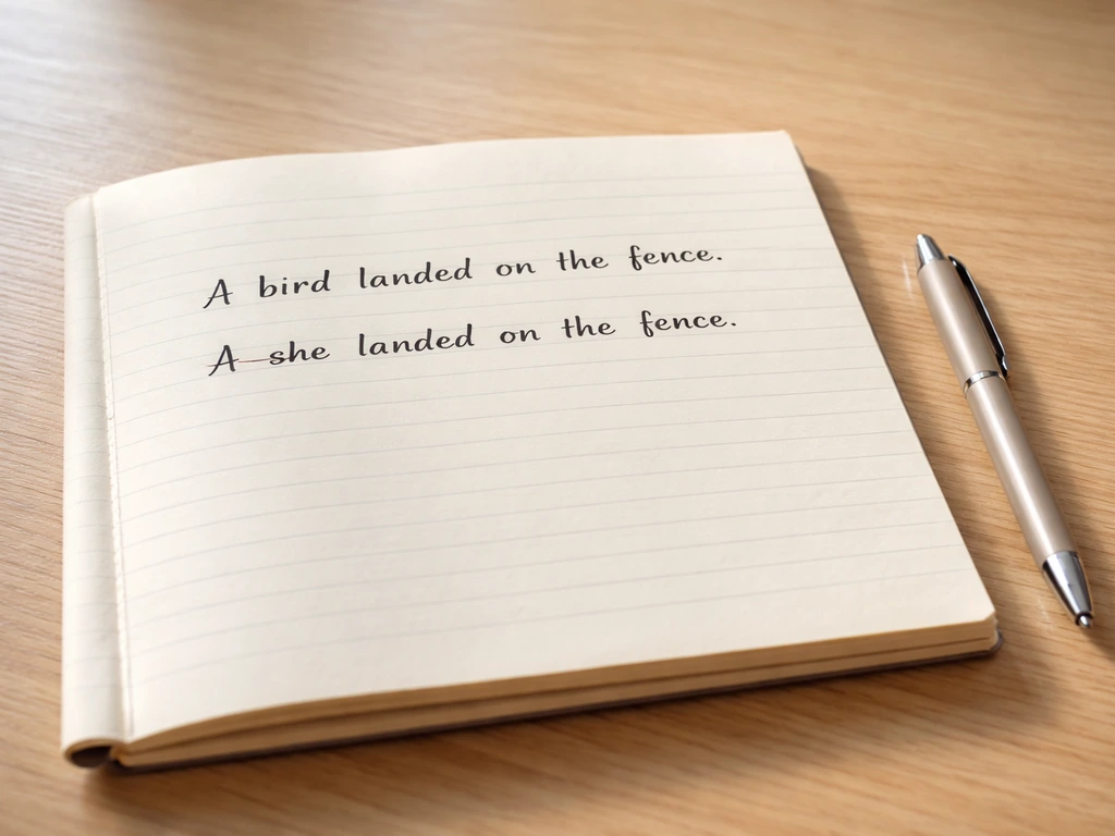 Close-up of an open notebook with a handwritten sentence and highlight-like emphasis on the word replacement