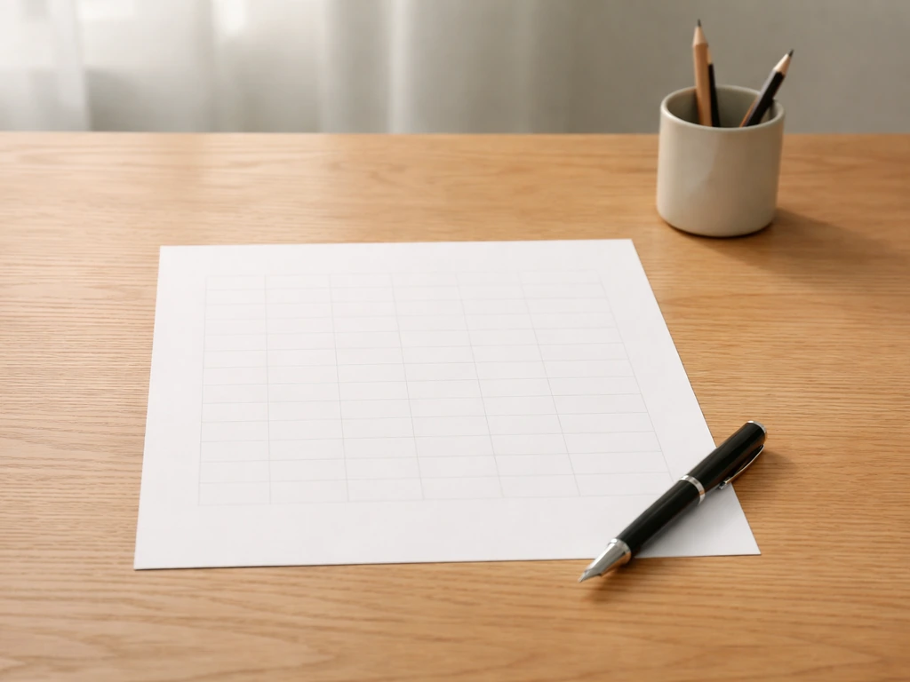 Minimal desk setup with a blank reference-style language list sheet and a pen, symbolizing bird words in languages.