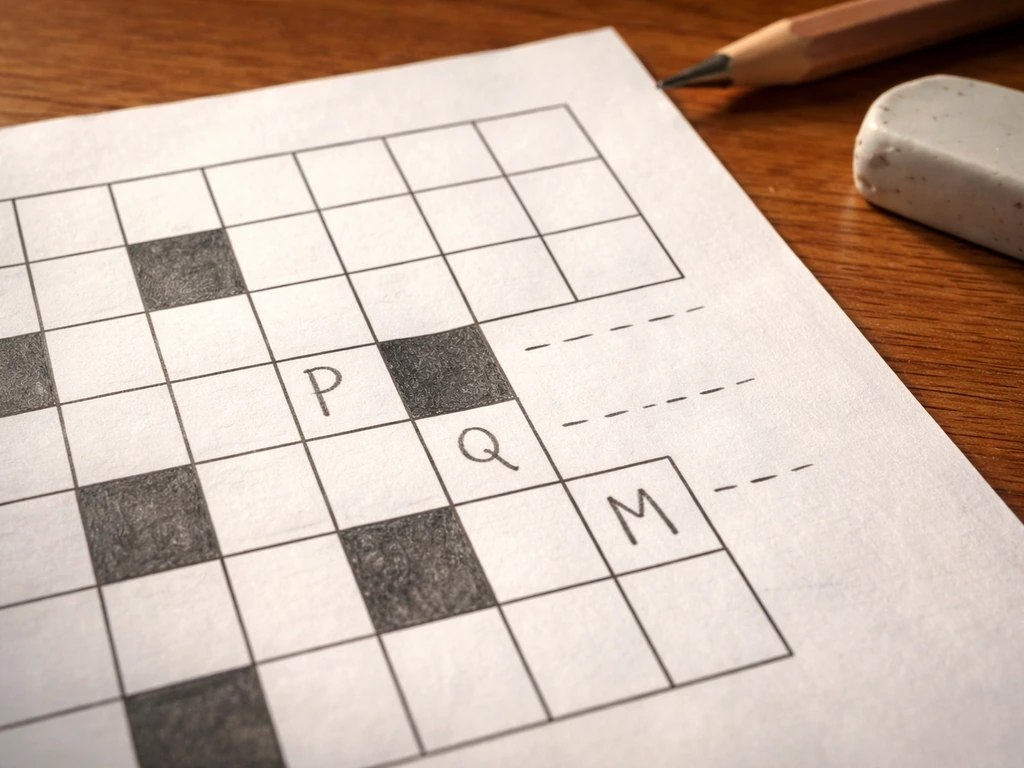 Close-up of a crossword grid on a desk with highlighted candidate cells and a lookalike trap indicated.